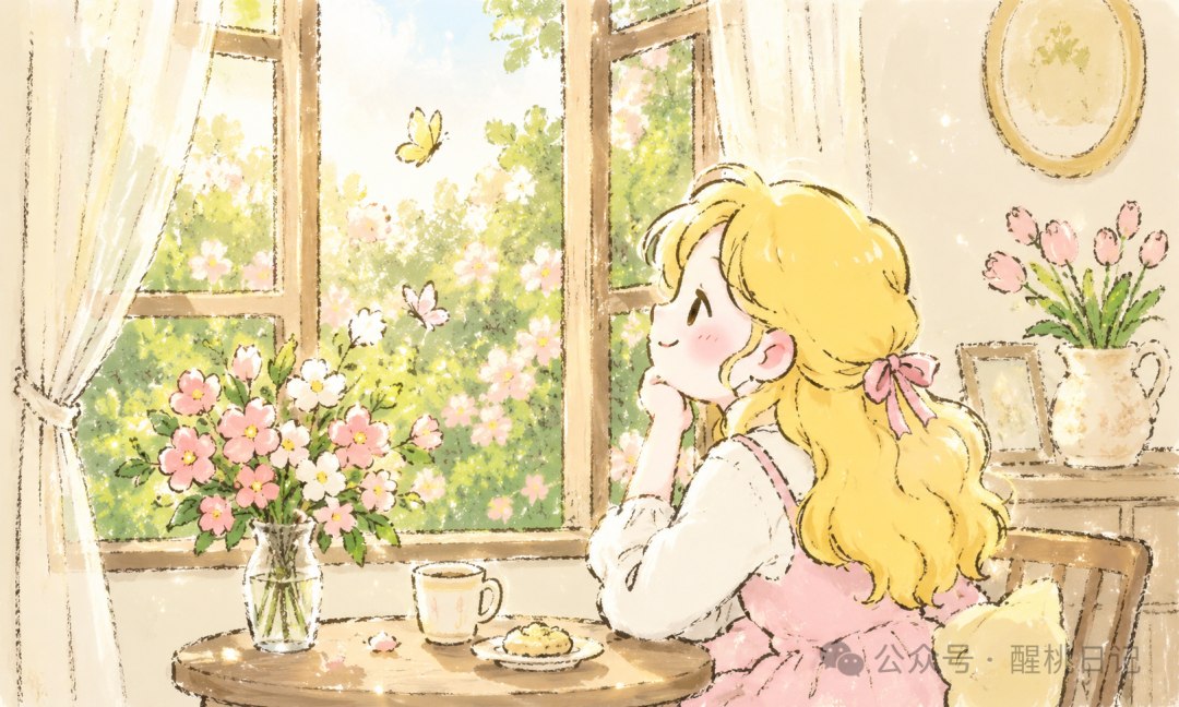 窗边喝咖啡的女孩